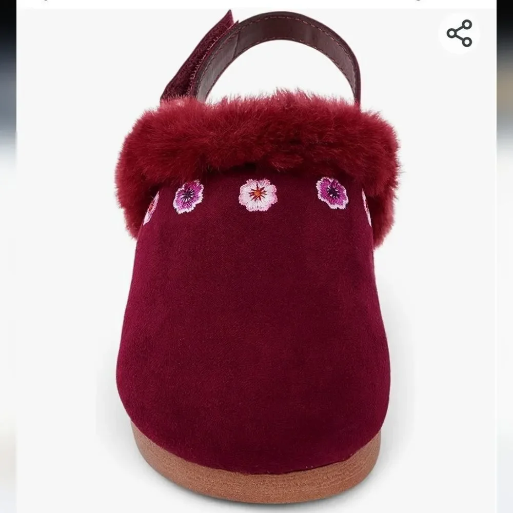 Gymboree Burgundy Faux Suede Clogs with Decorative Flowers size 12